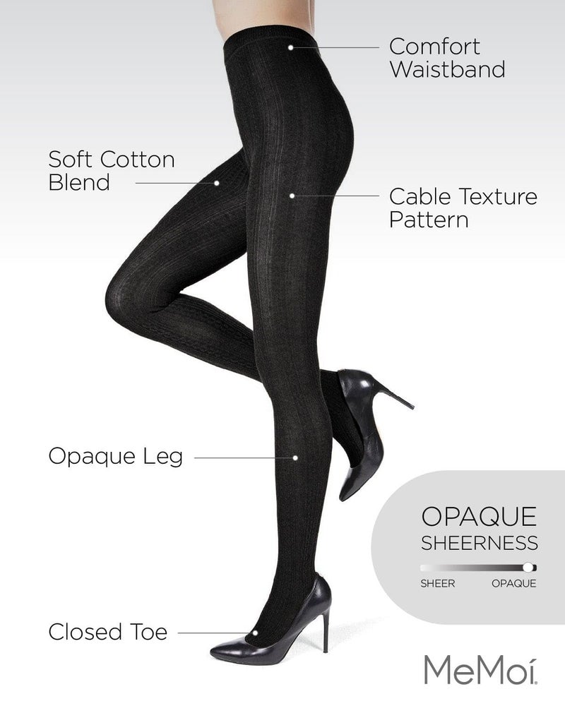 MeMoi Toronto Cable Cotton Tights for Women, Cozy and Breathable Warm Sweater Tights - Sizes S to XL, Winter White, Medium/Large - Image 3